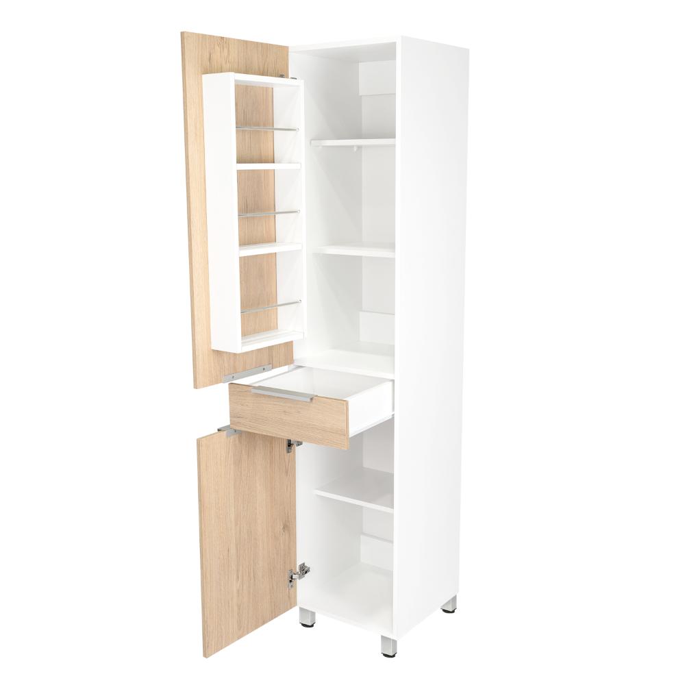 Alacena Alacena De Cocina Melia, Blanco y Rovere, con Una Puerta Abatible con Almacenamiento Extra y Patas de Acero (vista 6)