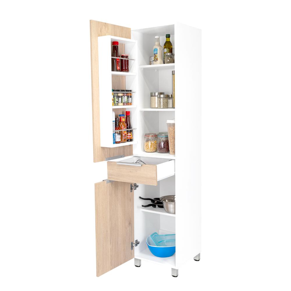 Alacena Alacena De Cocina Melia, Blanco y Rovere, con Una Puerta Abatible con Almacenamiento Extra y Patas de Acero (vista 2)