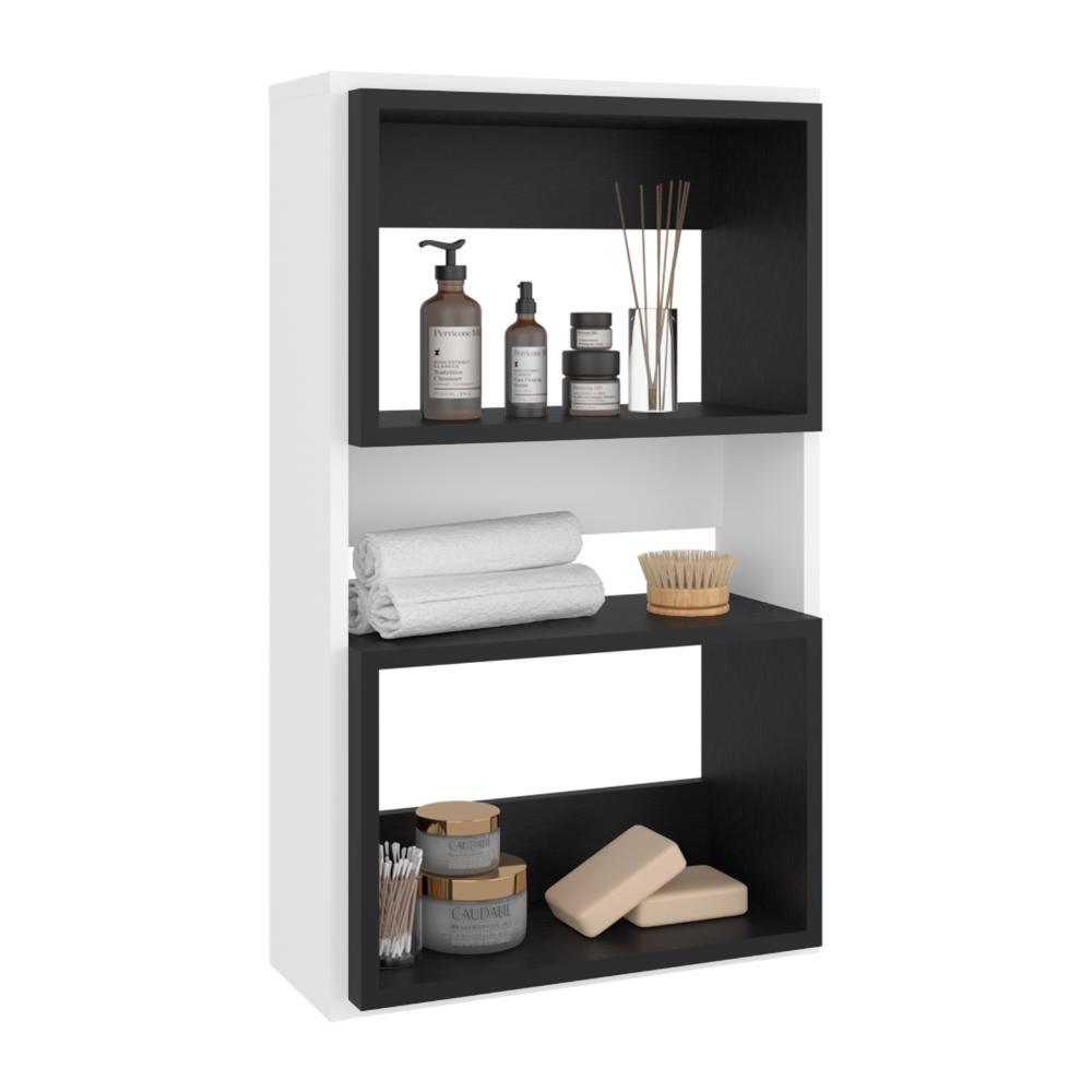 Mueble Auxiliar Muro Baño Eco, Blanco Duqueza y Wengue, con superficies para ubicar objetos (vista 2)