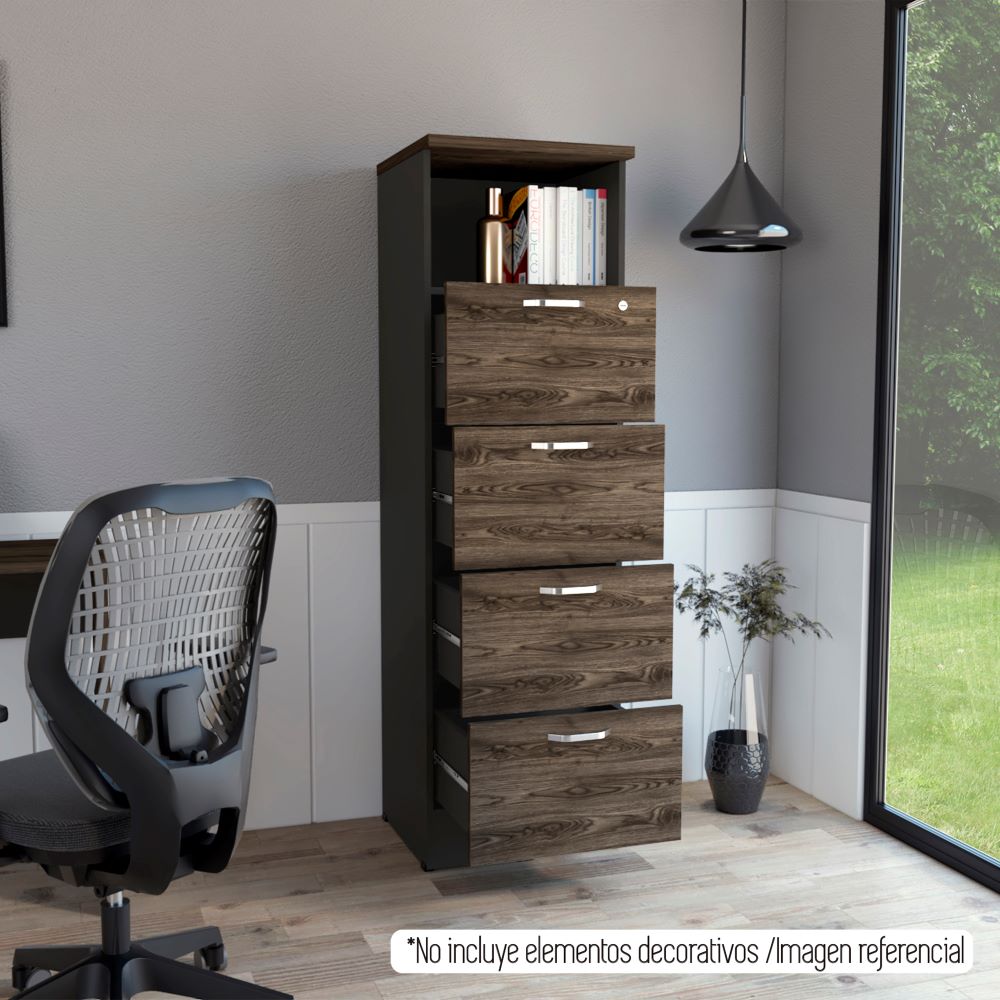Archivador Home Office Color Negro Soft y Coñac Para Oficina