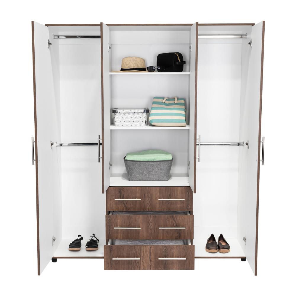 Closet Fontana, Nogal y Blanco, con Cuatro Puertas Abatibles y Tres Cajones Organizadores (vista 6)
