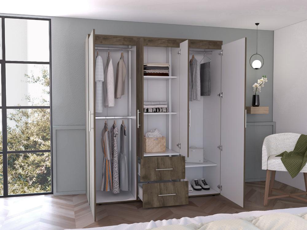 Closet Bariloche Bombay Eco, Nogal y Blanco, con Variedad de Entrepaños y Cuatro Puertas Abatibles (vista 2)