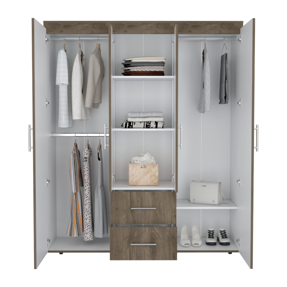 Closet Bariloche Bombay Eco, Nogal y Blanco, con Variedad de Entrepaños y Cuatro Puertas Abatibles (vista 4)