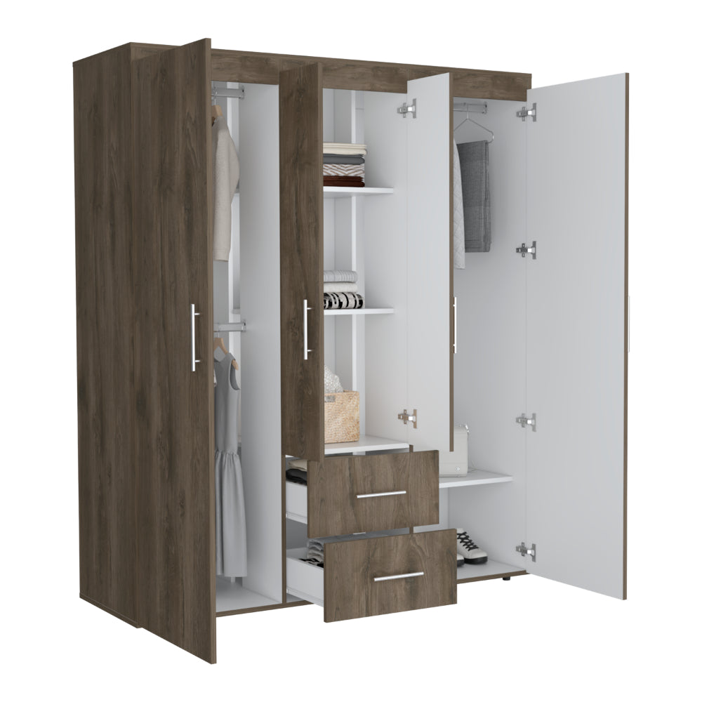 Closet Bariloche Bombay Eco, Nogal y Blanco, con Variedad de Entrepaños y Cuatro Puertas Abatibles (vista 3)