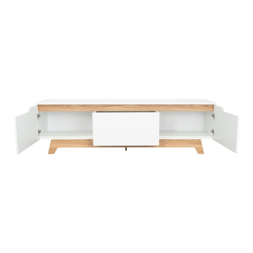 Rack Tv 80" Woodall Dos Puertas Un Cajon, Color Blanco Y Fresno (vista 6)
