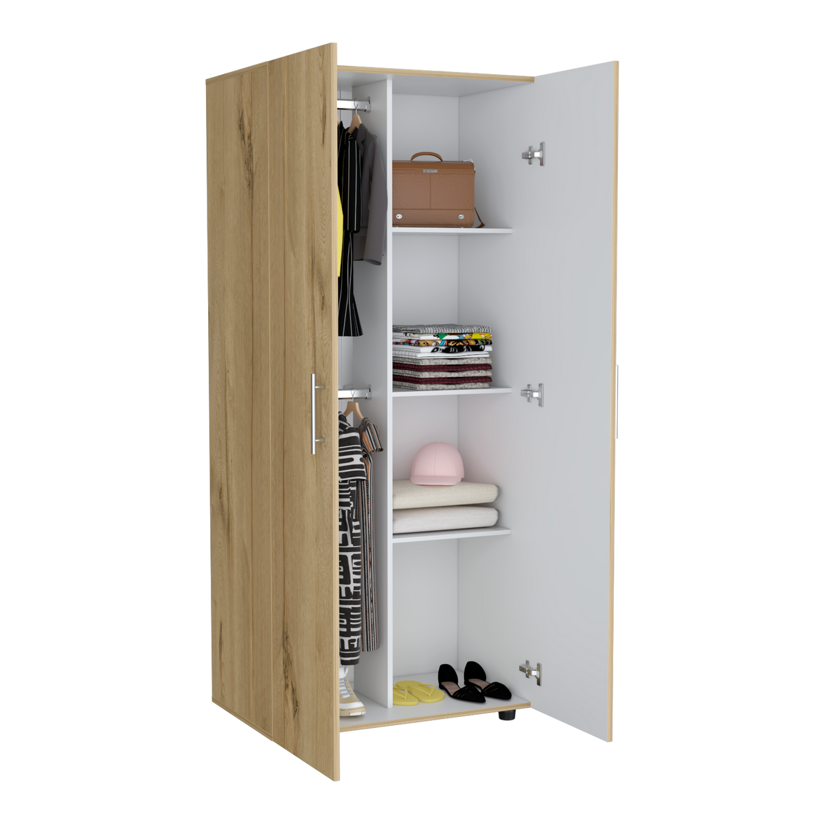 Closet Tera, Duna y Blanco Vainilla, Dos Puertas Abatibles y Dos Tubos Cromados (vista 7)