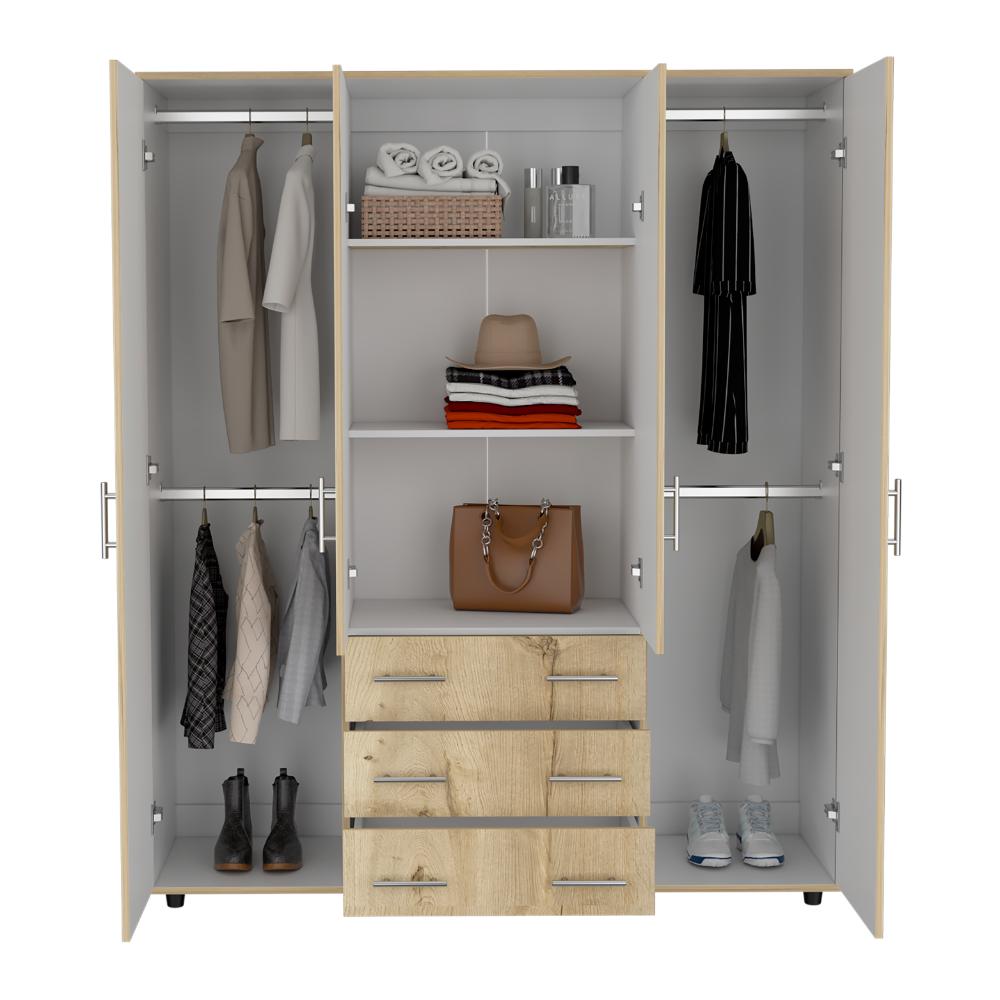 Closet Fontana, Café Claro y Blanco, con Cuatro Tubos Para Colgar Ropa y Zapatero En La Parte Inferior (vista 6)