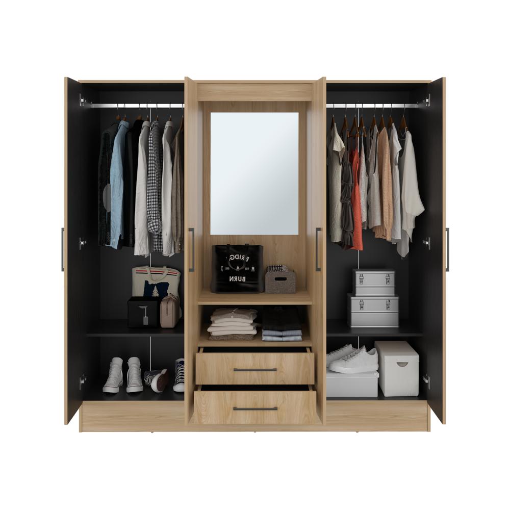 Closet Barmine Cuatro Puertas Dos Cajones Espejo, Fresno / Wengue (vista 5)