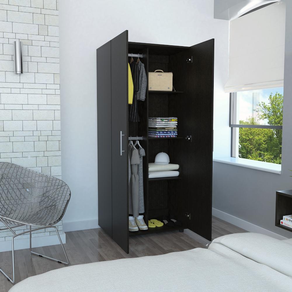 Closet Tera, Wengue y Negro, Dos Puertas Abatibles y Dos Tubos Cromados (vista 2)