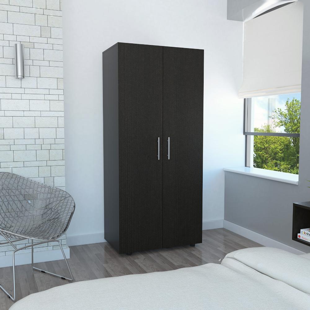 Closet Tera, Wengue y Negro, Dos Puertas Abatibles y Dos Tubos Cromados