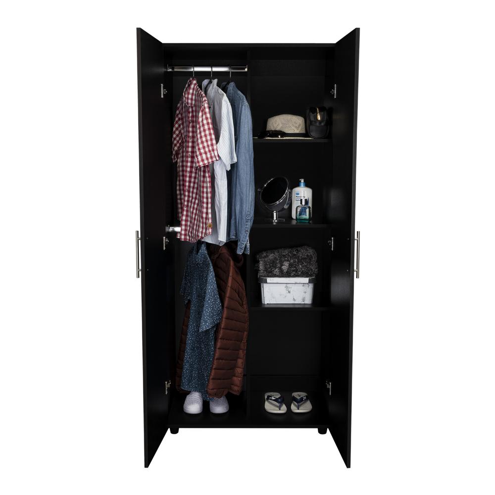 Closet Tera, Wengue y Negro, Dos Puertas Abatibles y Dos Tubos Cromados (vista 6)