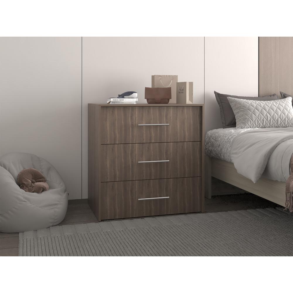 Comoda Bigaf, Milan y Wengue, con tres cajones deslizable para guardar objetos personales (vista 3)