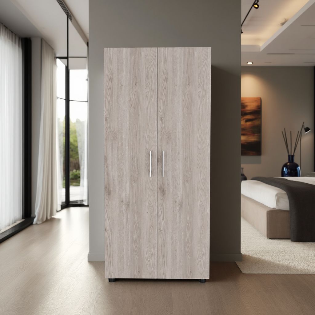 Closet Tera Ceniza y Blanco Vainilla, Dos Puertas Abatibles y Dos Tubos Cromados