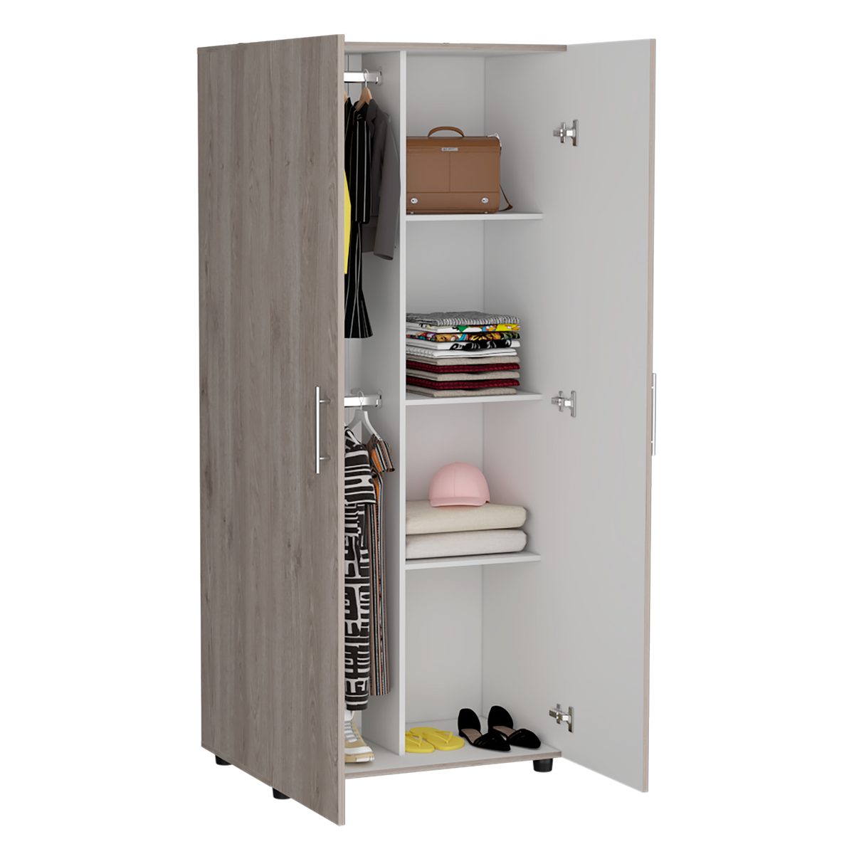 Closet Tera Ceniza y Blanco Vainilla, Dos Puertas Abatibles y Dos Tubos Cromados (vista 2)
