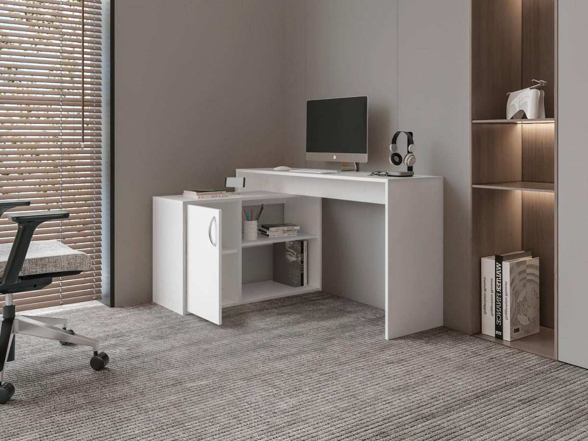 Escritorio En L Una Puerta, Blanco Duqueza, con amplio espacio de trabajo (vista 4)