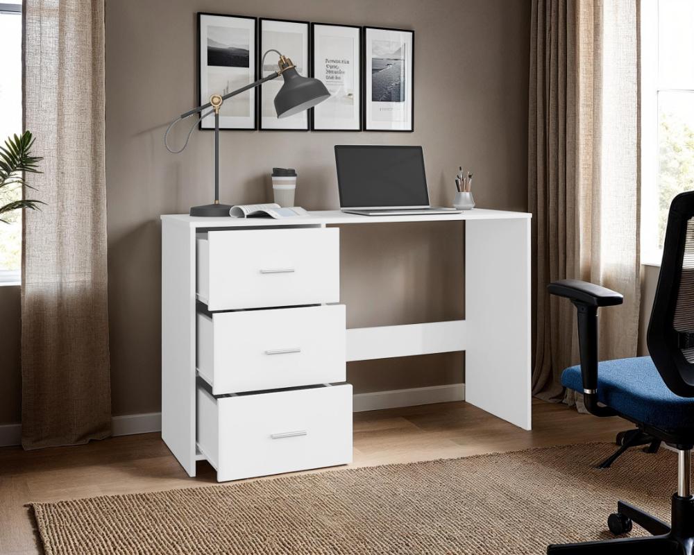Escritorio Eco, Blanco Duqueza, con Tres Cajoneras Manijas Metálicas y Amplio Espacio de Almacenamiento (vista 2)