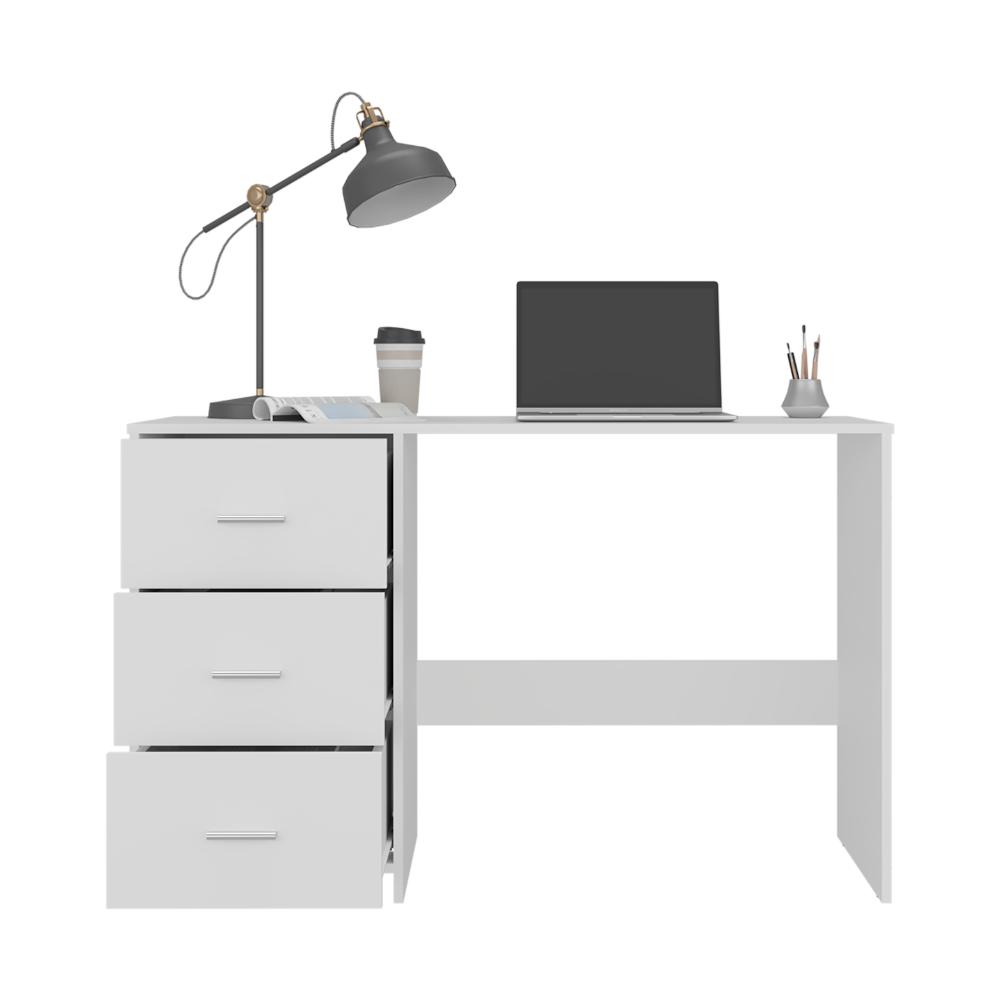 Escritorio Eco, Blanco Duqueza, con Tres Cajoneras Manijas Metálicas y Amplio Espacio de Almacenamiento (vista 6)