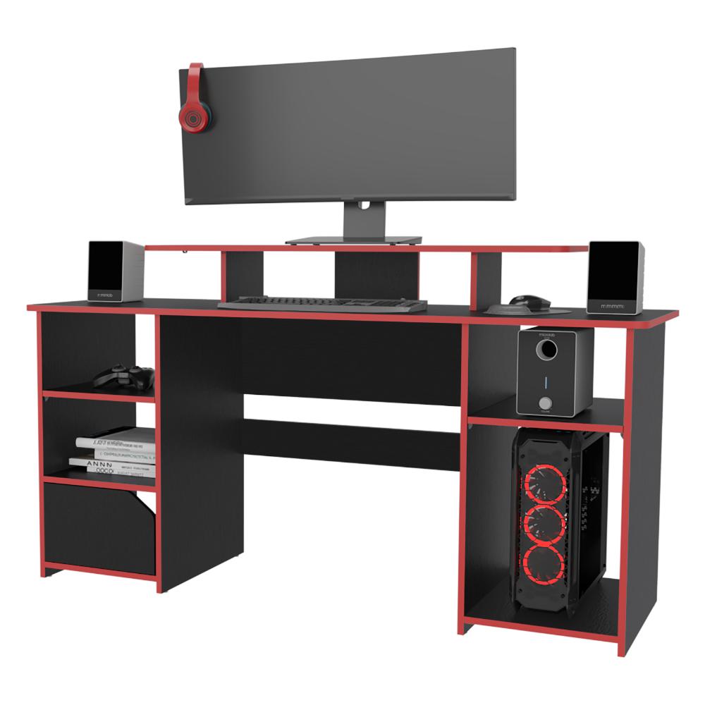 Escritorio Gamer Kein, Wengue y Rojo, con Espacio Adicional para Pantallas (vista 3)