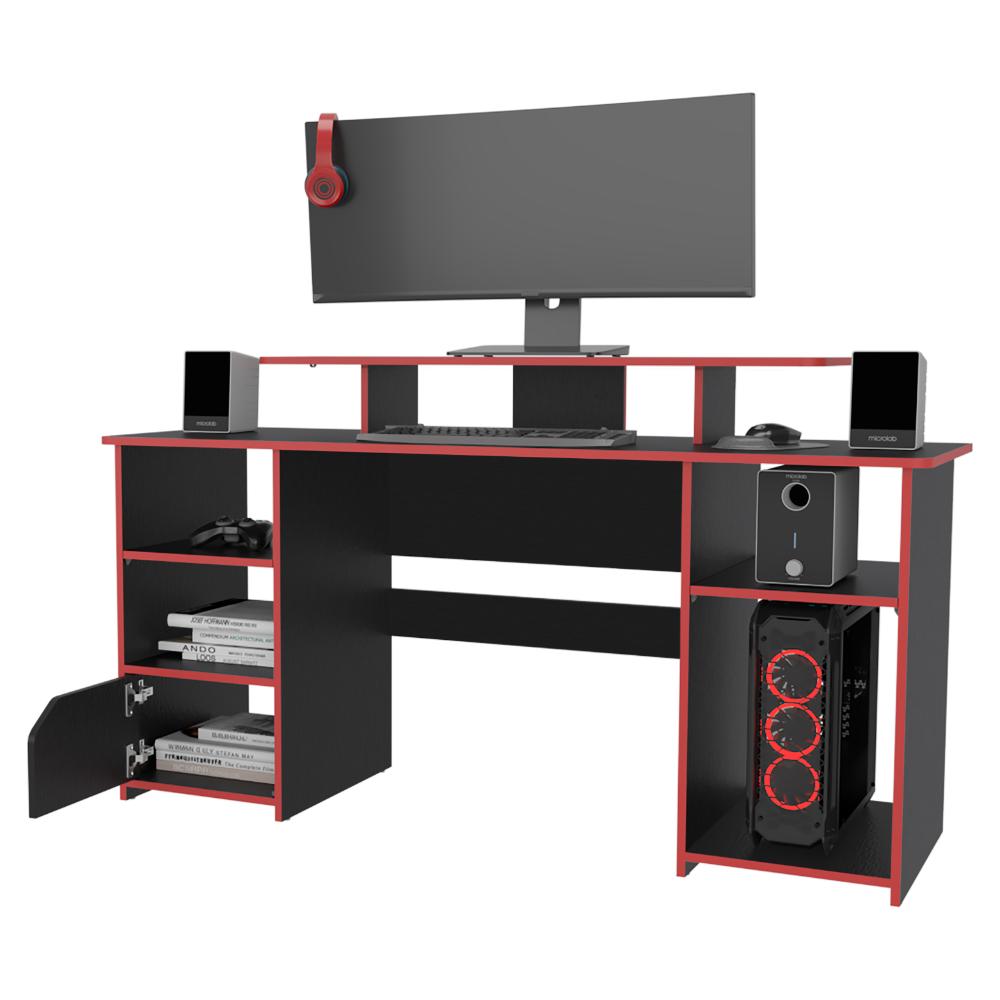 Escritorio Gamer Kein, Wengue y Rojo, con Espacio Adicional para Pantallas (vista 4)