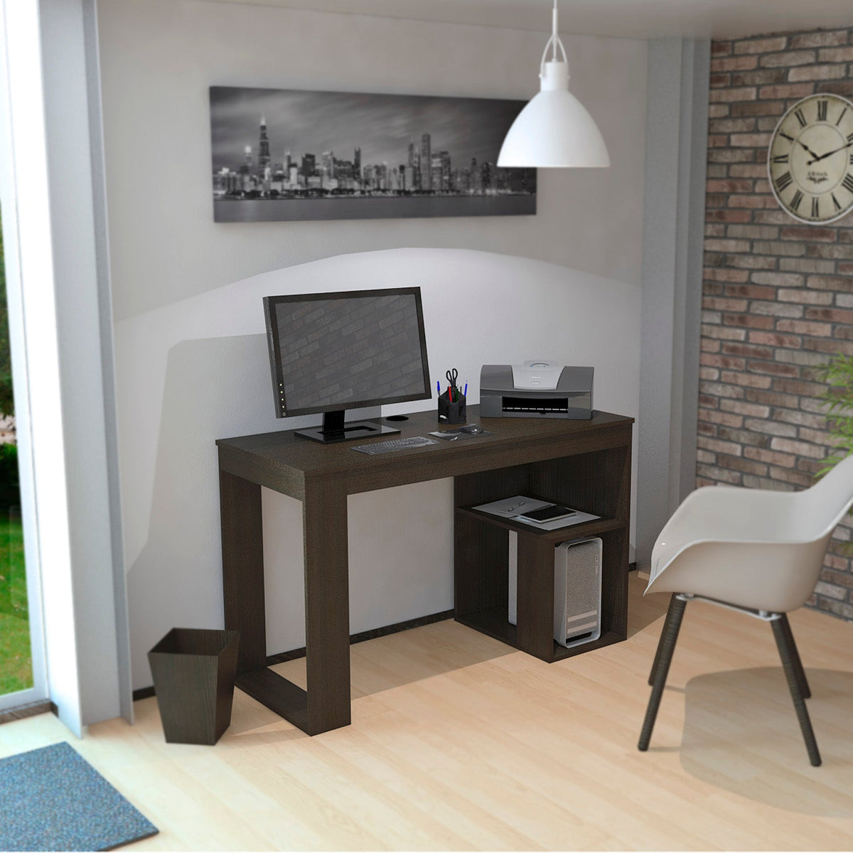 Escritorio Astana, Wengue Negro, con entrepaños y con amplio espacio de trabajo (vista 2)