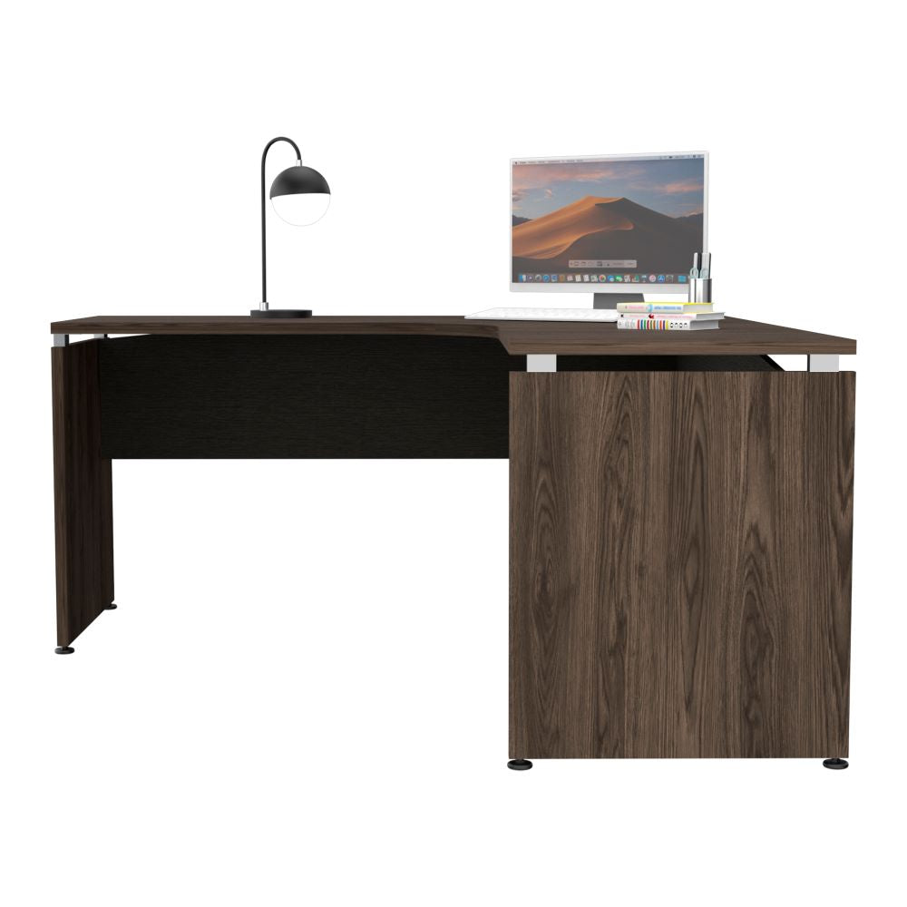 Escritorio en forma de L Color Home Office Negro Soft y Coñac Para Oficina