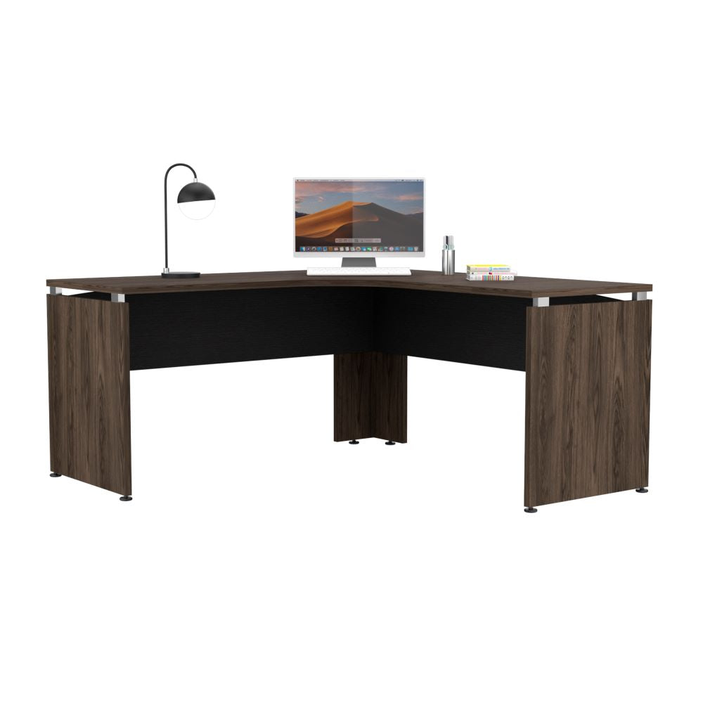 Escritorio en forma de L Color Home Office Negro Soft y Coñac Para Oficina
