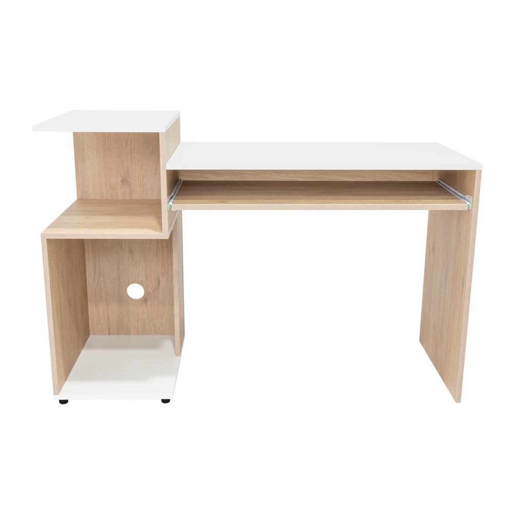 Escritorio Atlanter, Rovere y Blanco, con Bandeja Porta Teclado Deslizable y Espacio Para Artículos de Estudio (vista 4)