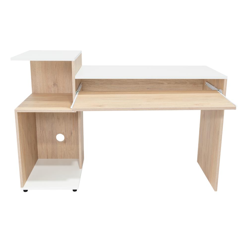 Escritorio Atlanter, Rovere y Blanco, con Bandeja Porta Teclado Deslizable y Espacio Para Artículos de Estudio (vista 5)