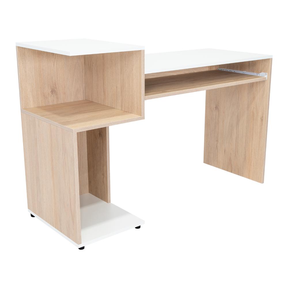 Escritorio Atlanter, Rovere y Blanco, con Bandeja Porta Teclado Deslizable y Espacio Para Artículos de Estudio (vista 2)