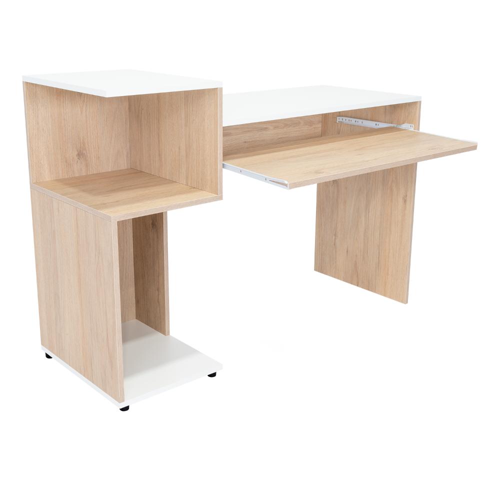 Escritorio Atlanter, Rovere y Blanco, con Bandeja Porta Teclado Deslizable y Espacio Para Artículos de Estudio (vista 3)
