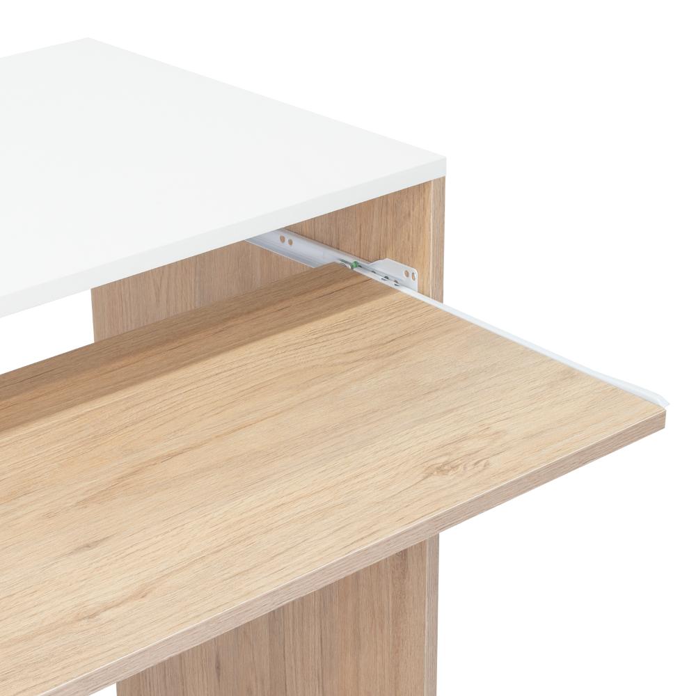Escritorio Atlanter, Rovere y Blanco, con Bandeja Porta Teclado Deslizable y Espacio Para Artículos de Estudio (vista 6)
