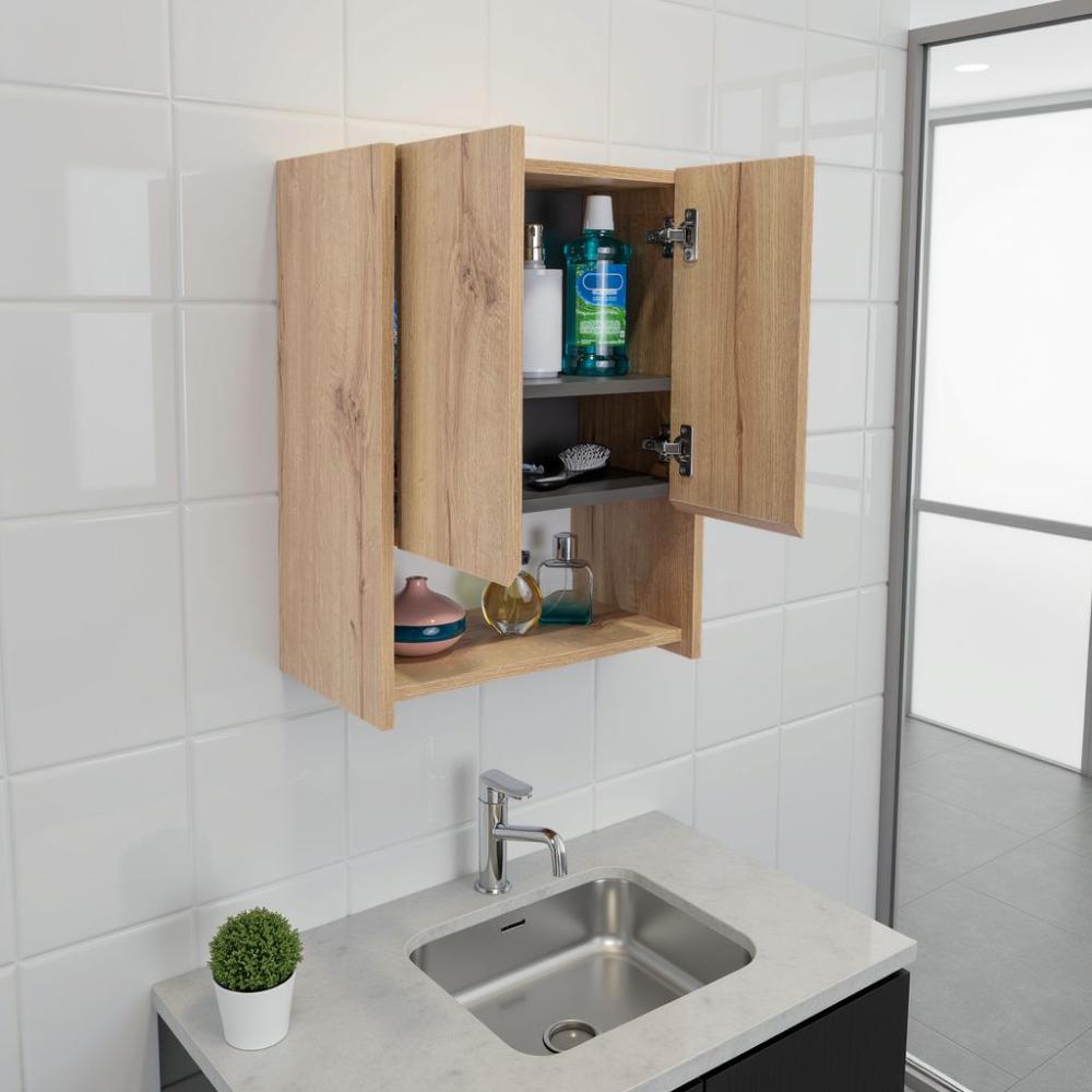 Botiquin Para Baño Ventus Con Espejo, Duna Y Plomo (vista 2)