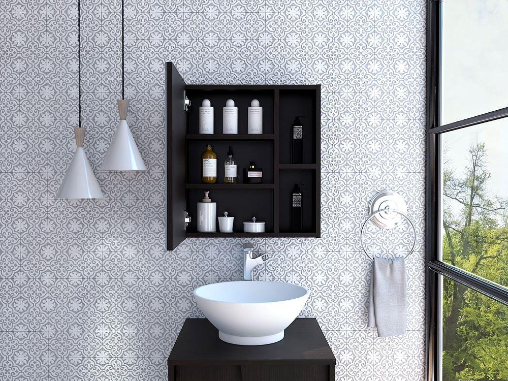 Gabinete de Baño Labell, Wengue, con Puerta y Entrepaños (vista 3)