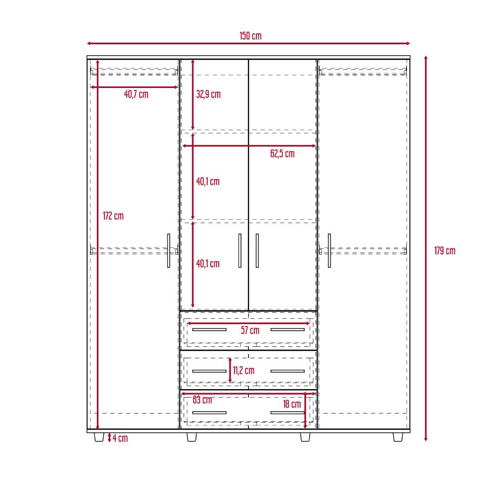 Closet Fontana, Nogal y Blanco, con Cuatro Puertas Abatibles y Tres Cajones Organizadores (vista 13)