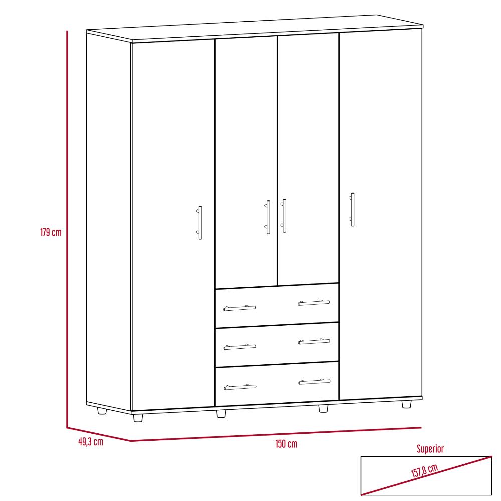 Closet Fontana, Nogal y Blanco, con Cuatro Puertas Abatibles y Tres Cajones Organizadores (vista 12)
