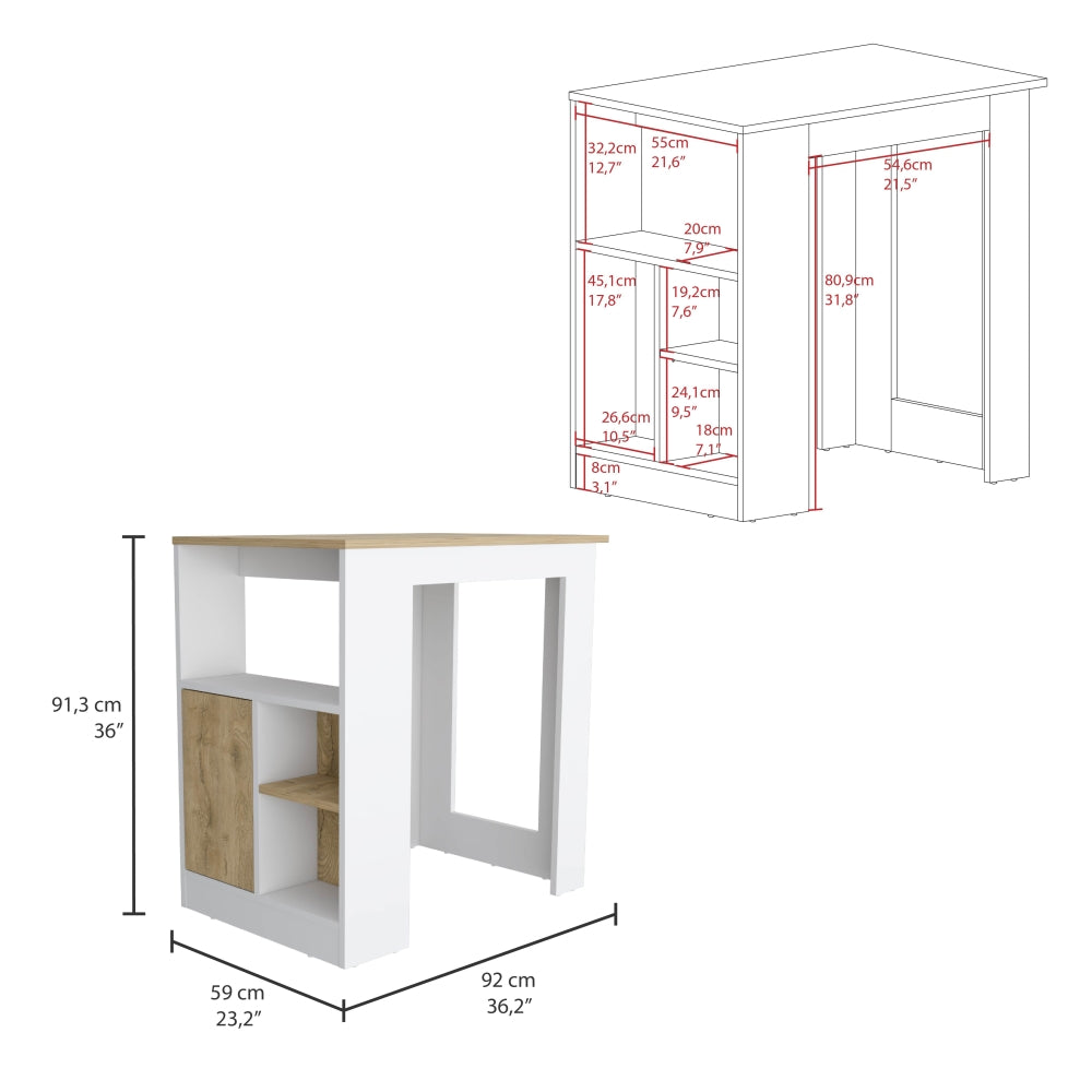Mesa De Cocina Stirling, Blanco y Macadamia, con entrepaños para colocar objetos de cocina (vista 6)