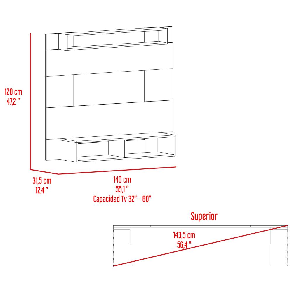 Panel de Tv Chares, Plata Oscuro y Macadamia, con Espacio Para Televisor de Hasta 55 Pulgadas (vista 8)