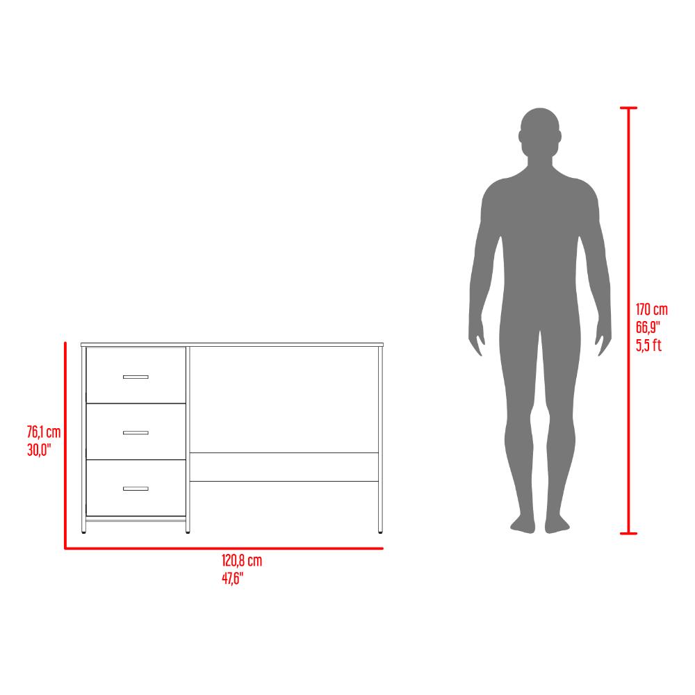 Escritorio Eco, Blanco Duqueza, con Tres Cajoneras Manijas Metálicas y Amplio Espacio de Almacenamiento (vista 11)