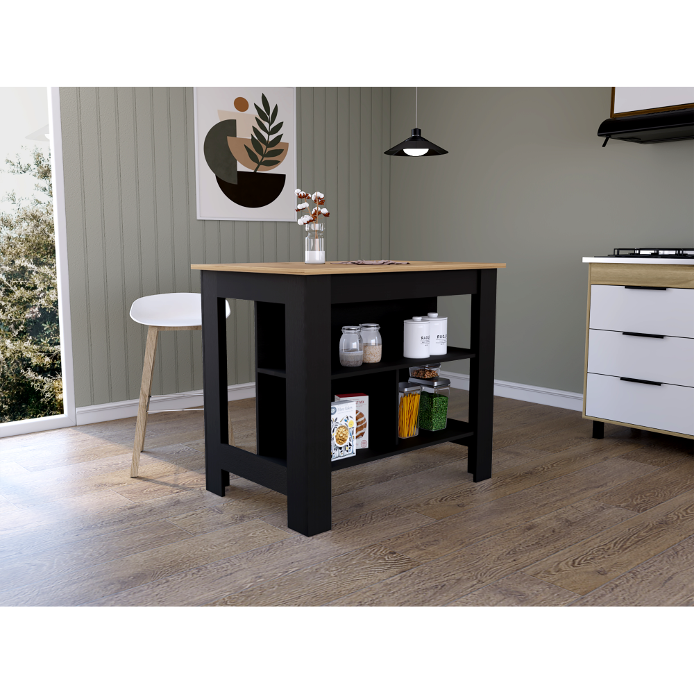 Mesa De Cocina Cala, Wengue y Duna, con entrepaños para colocar objetos de cocina (vista 2)