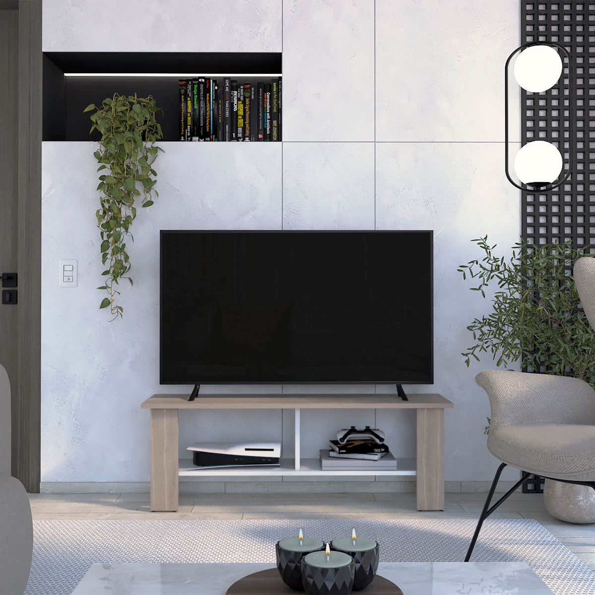 Rack Tv, Bardolino Y Blanco, Con Capacidad Para Televisor De 50 Pulgadas (vista 2)