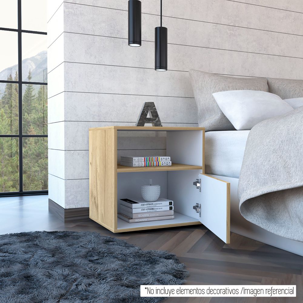 Velador Sleep S Color Duna y Blanco Para Dormitorio