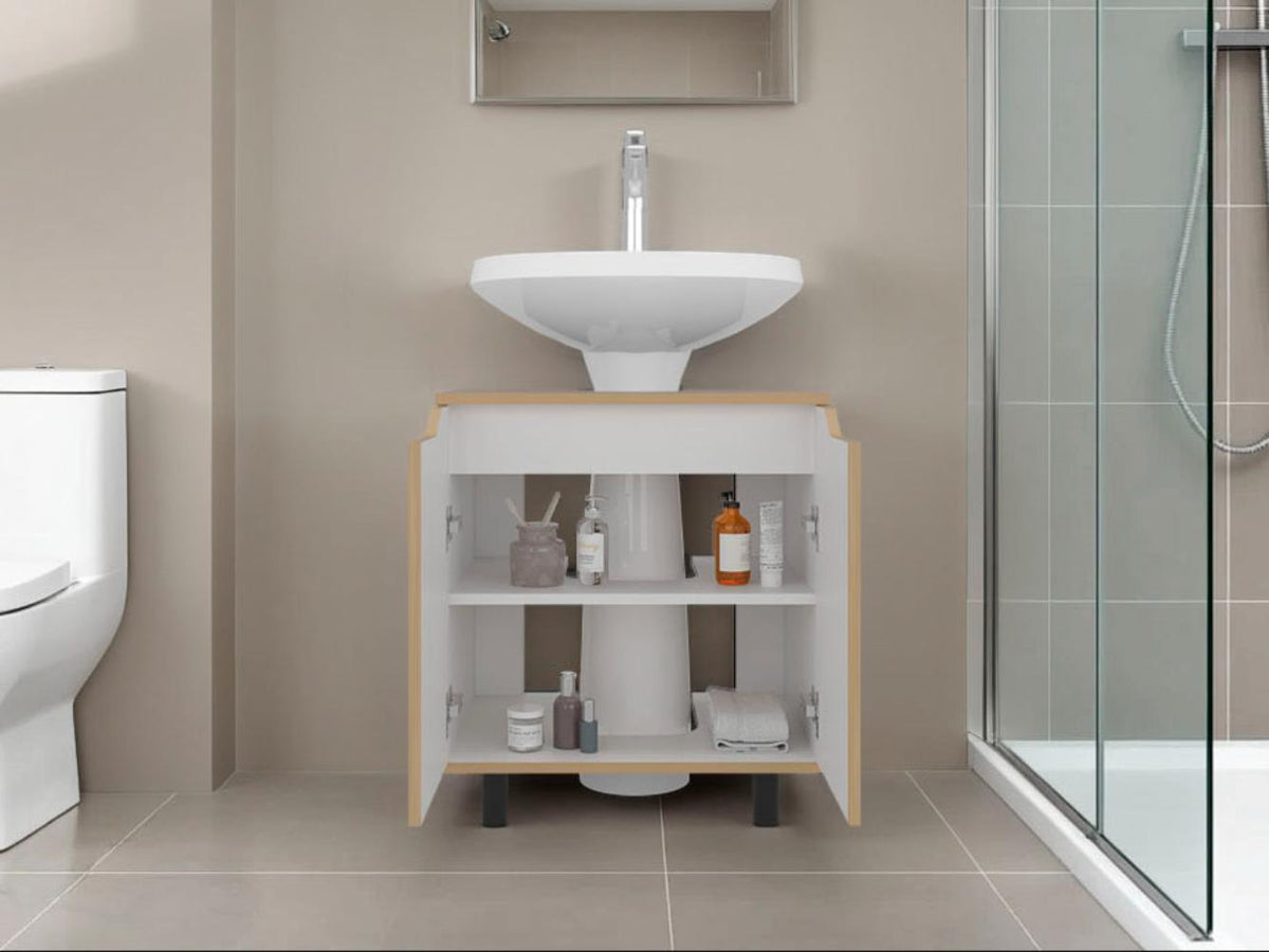Mueble Para Lavamanos Marlo Dos Puertas, Fresno Y Blanco (vista 4)