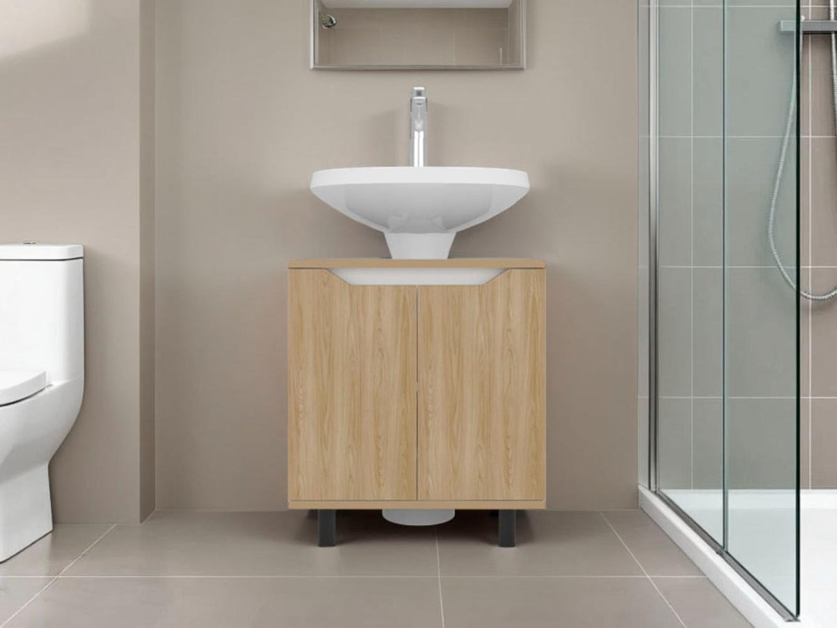 Mueble Para Lavamanos Marlo Dos Puertas, Fresno Y Blanco (vista 3)