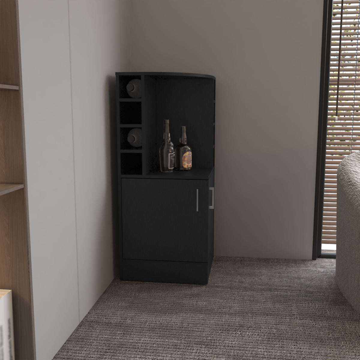 Bar Bajo Esquinero Jakes, Wengue, Con Espacio Para Organizar Botellas De Vino (vista 2)