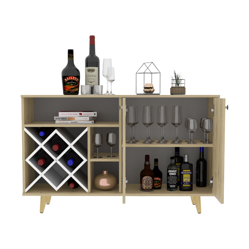 Mueble Bar Vihti, Macadamia y Blanco Marquez, con varios entrepaños (vista 3)