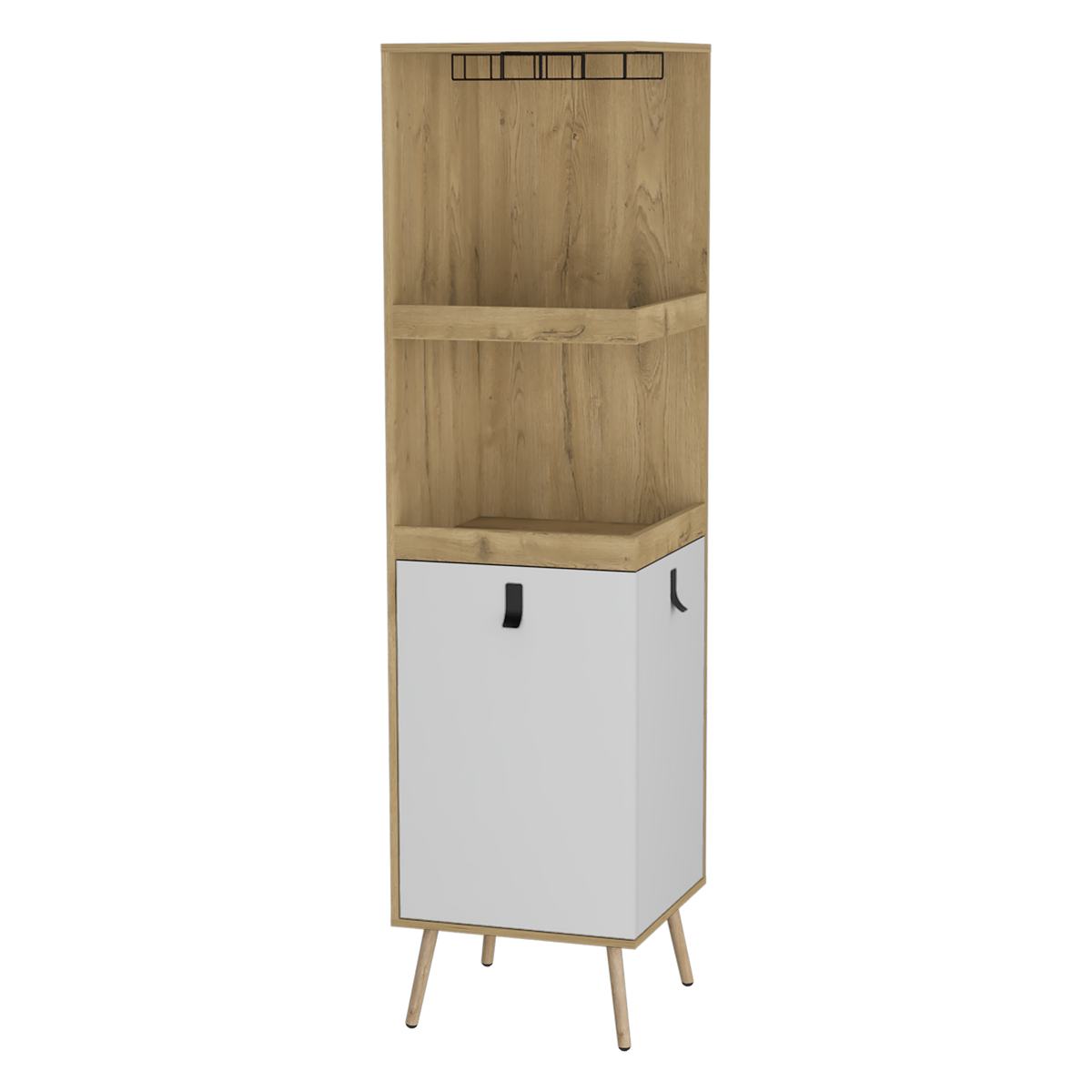 Bar Esquinero Huna, Macadamia y Blanco, con amplio espacio para botellas y portacopas (vista 3)