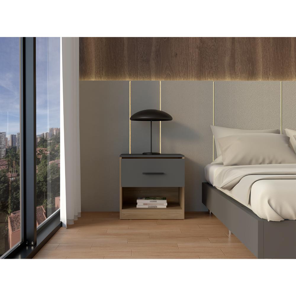 Mesa de Noche Giroa, Plata Oscuro y Fresno Europeo, con espacio para colocar objetos decorativos (vista 5)
