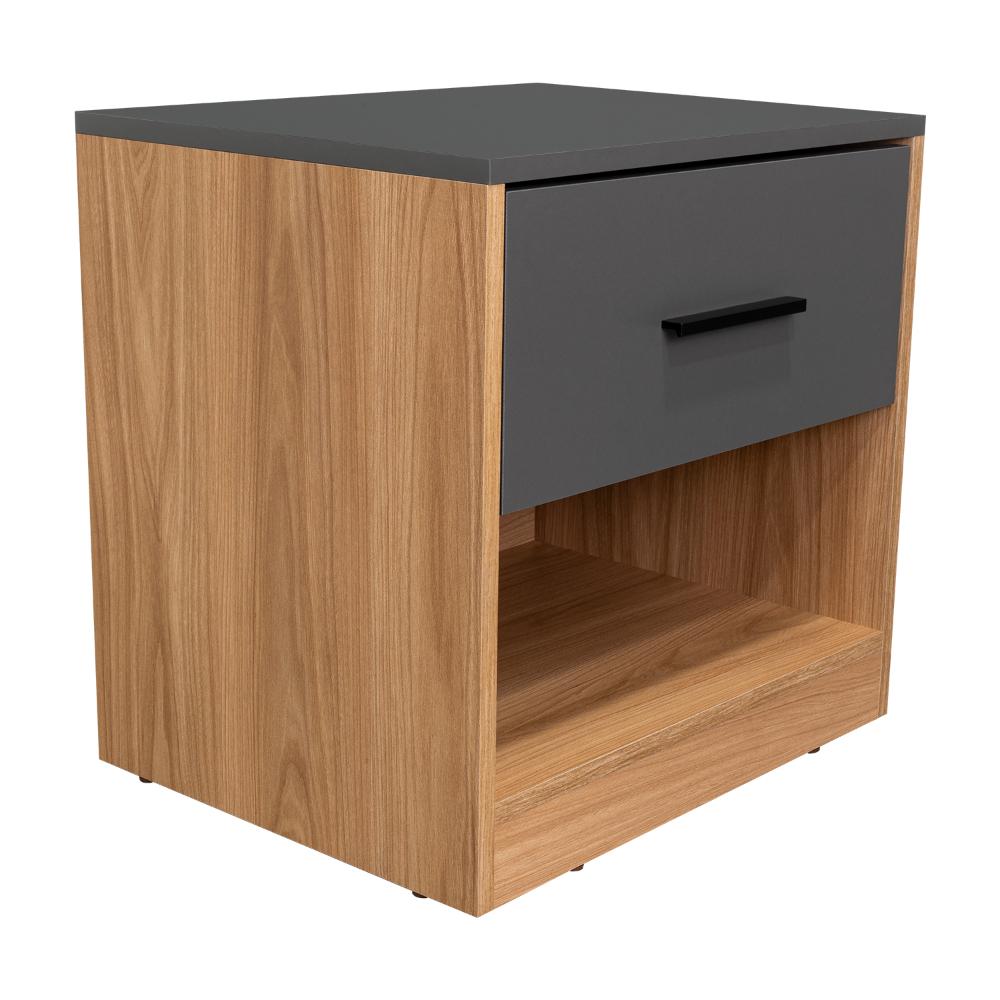Mesa de Noche Giroa, Plata Oscuro y Fresno Europeo, con espacio para colocar objetos decorativos (vista 7)