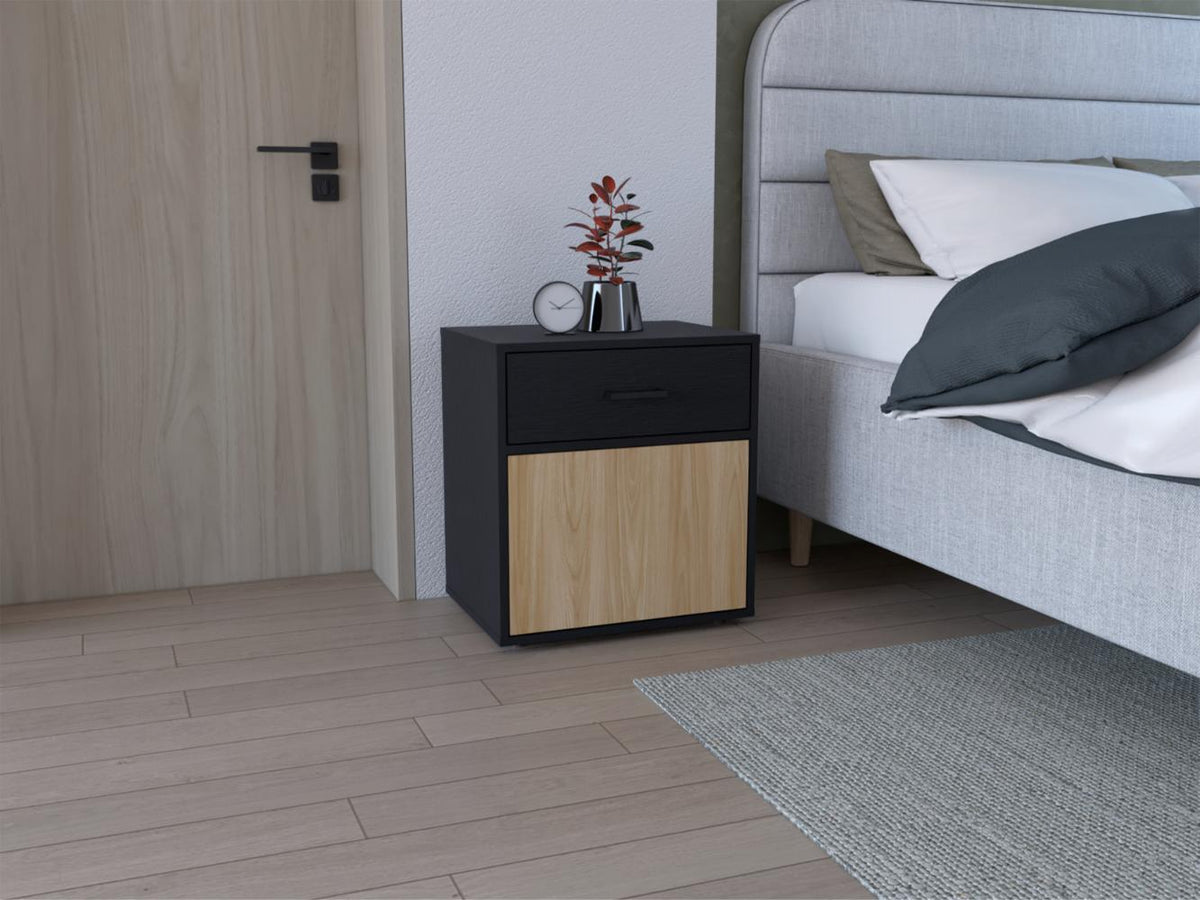 Mesa de Noche Grays, Wengue y Fresno Europeo, con una puerta y cajón