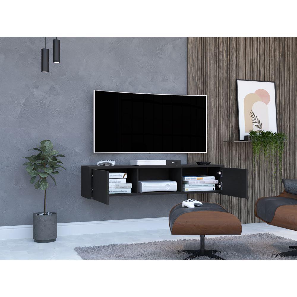 Mesa Para Tv Flotante Gleid, Wengue, con Dos Puertas Abatibles (vista 2)